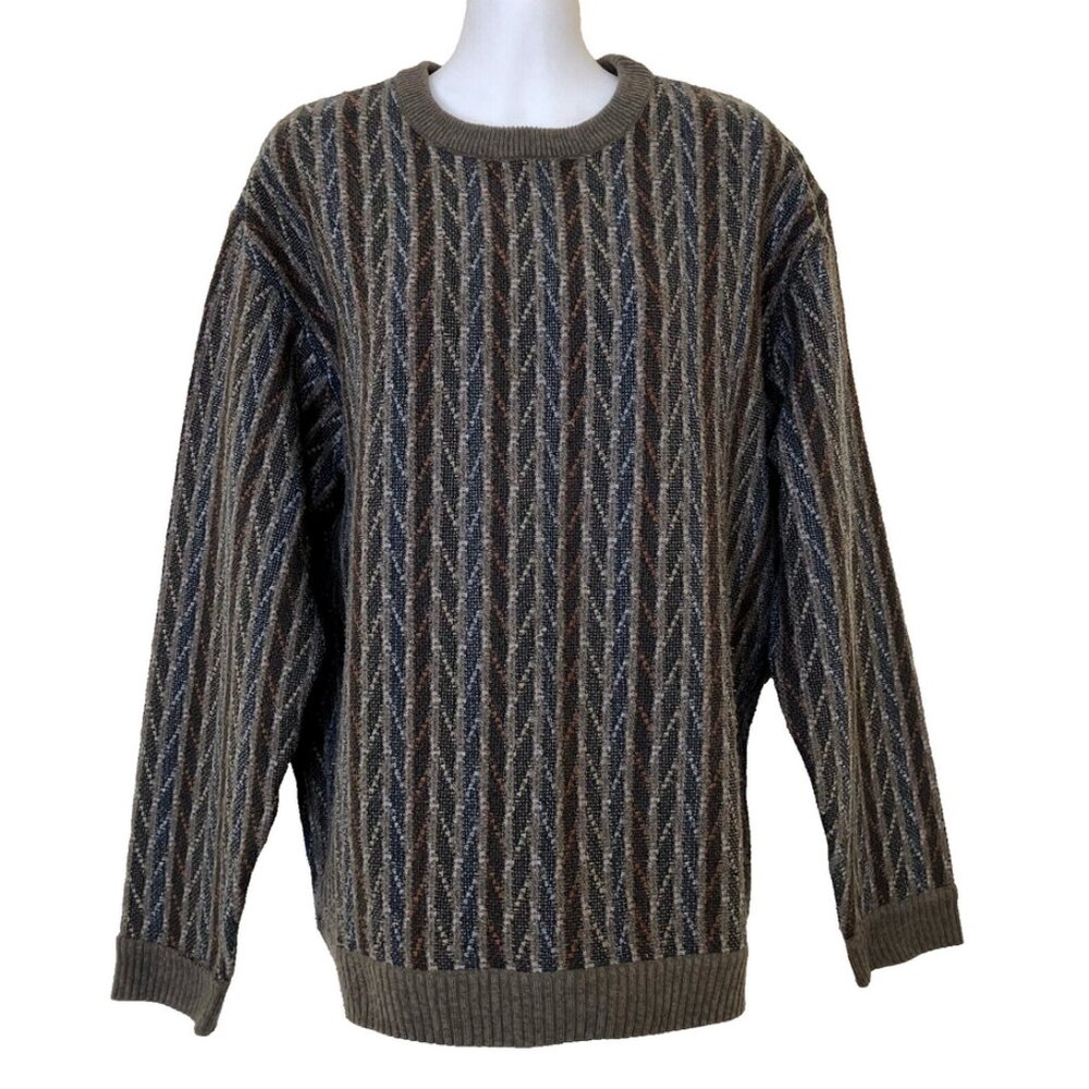 Jantzen Pullover Knit Sweater Geometric Stripe Acrylic Wool Blend Vintage 90s